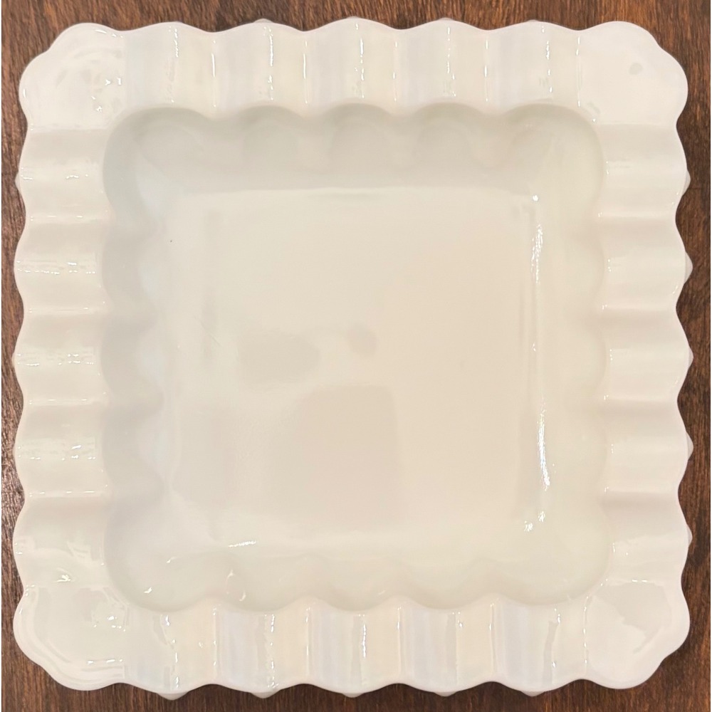 Fenton Milk Glass Hobnail Square Ashtray Vintage White Scalloped Trinket Dish
